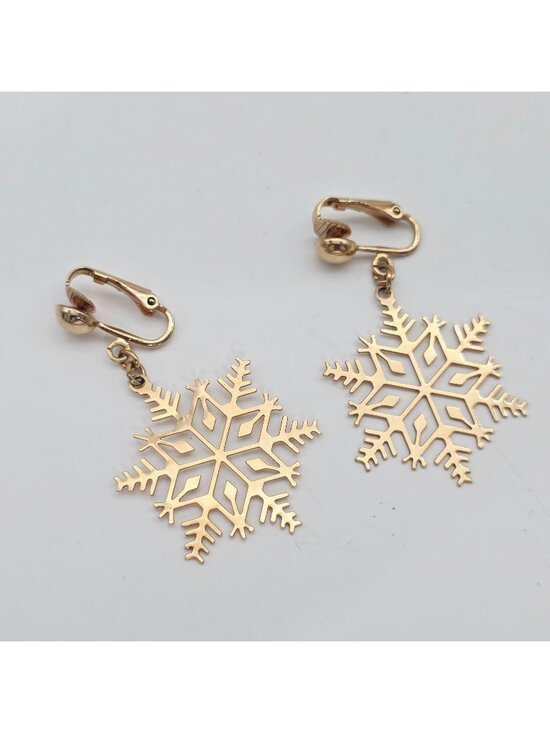 Avon Jewelry - Gold-Tone Avon Snowflake Clip-On Earrings Vintage Holiday Jewelry 2"